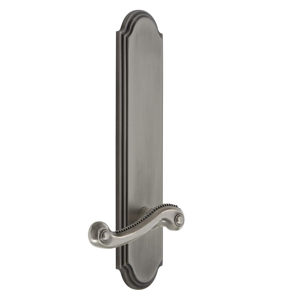 Grandeur by Nostalgic Warehouse ARCNEW Arc Tall Plate Passage with Newport Lever in Antique Pewter